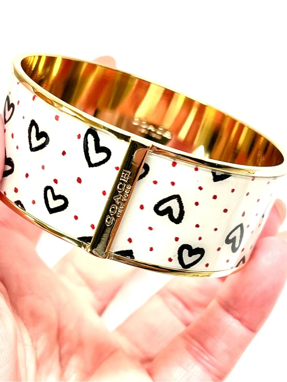 Coach Goldtone Crayon Hearts Bangle Bracelet NWOT